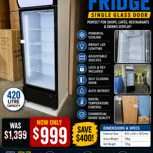 EUROTAG 420LT COMMERCIAL UPRIGHT DISPLAY FRIDGE EU-420