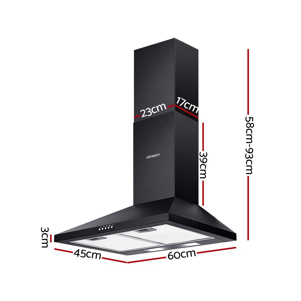 Devanti 60cm Black Pyramid Canopy Rangehood - Image 8