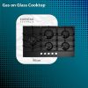 EUROTAG 90cm 5 burner black tempered glass gas cooktop - WHG958BC