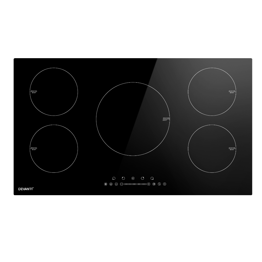 Devanti 90cm Induction Cooktop 5 Zone Black Glass