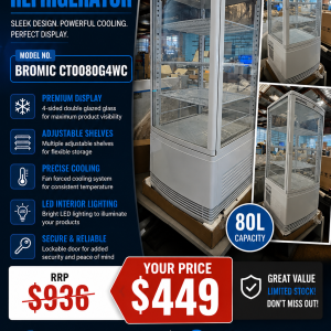 Bromic CT0080G4WC 80L Display Refrigerator  Premium 4-sided glass display fridge