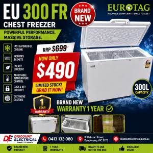 EUROTAG EU300FR 300L Chest Freezer | Brand New | 1 Year Warranty | Melbourne