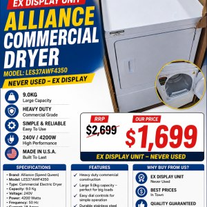 Speed Queen 9kg Commercial Heavy Duty Dryer – Model LES37AWF4350