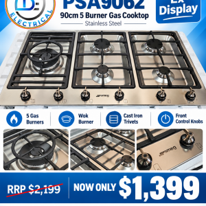 Smeg PSA9062 90cm 5 Burner Gas Cooktop – Stainless Steel