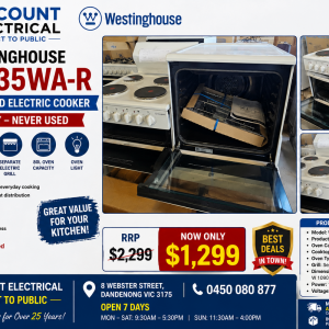 Westinghouse WDG110WCNG-L 110cm Elevated Natural Gas Cooker – Ex Display