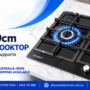 Devanti 59cm 3 burner gas cooktop CT-GAS-3B-BK in black glass