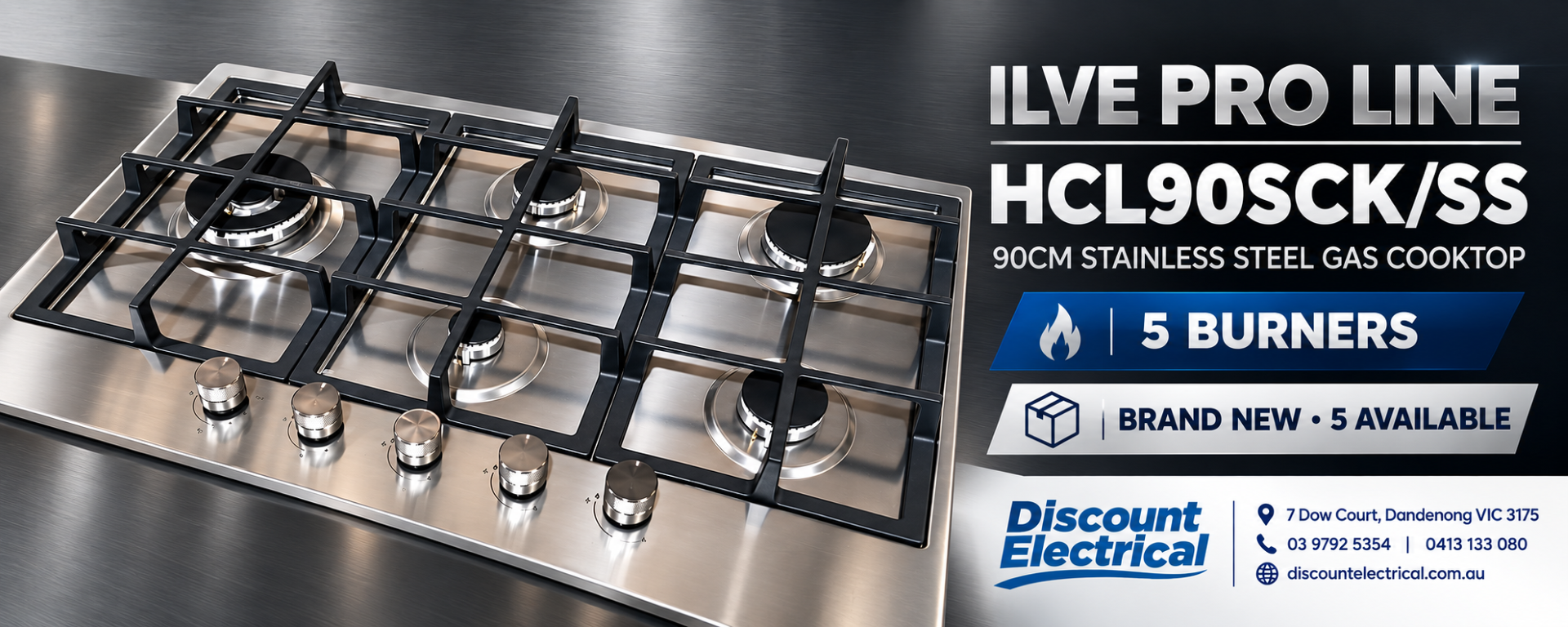 ILVE HCL90SCK/SS Pro Line 90cm 5-Burner Gas Cooktop – Brand New - Image 3