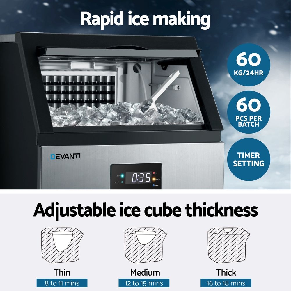 Devanti 60kg Commercial Ice Maker with 15kg Storage Bin - Image 5