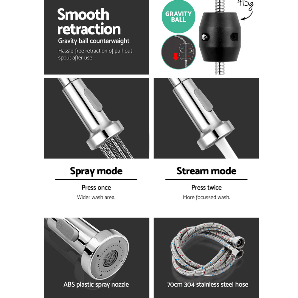 Cefito Chrome Pull-Out Kitchen Mixer Tap – Dual Spray - Image 6