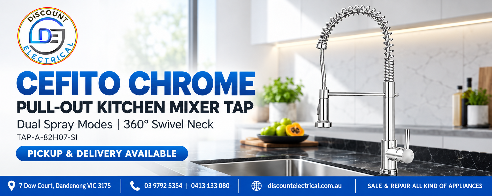 Cefito chrome pull-out kitchen mixer tap TAP-A-82H07-SI