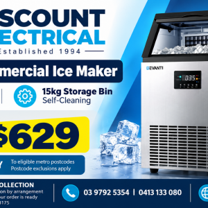 Devanti 60kg commercial ice maker in black and silver