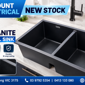 Cefito SINK-STONE-A-7745-BK 77cm Black Granite Double Bowl Kitchen Sink
